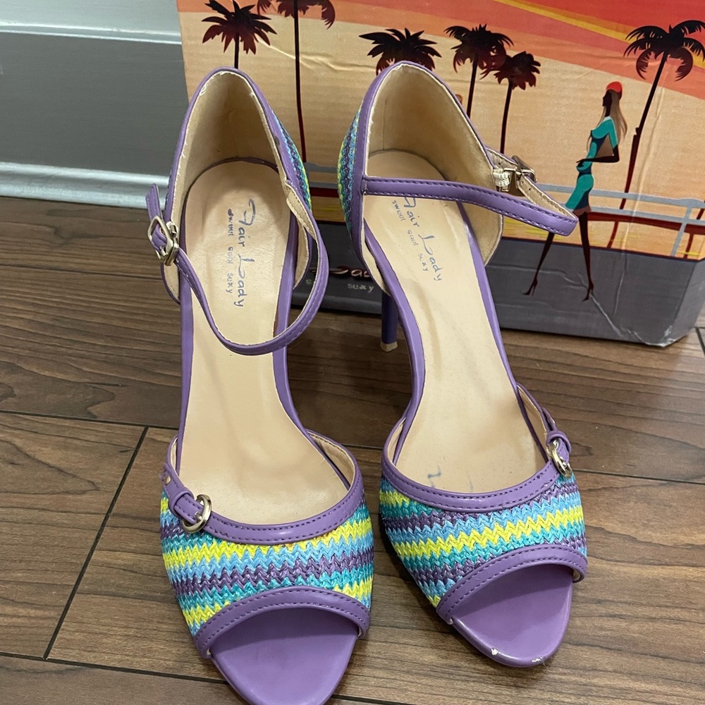 Purple and Multicolor Women's Heels